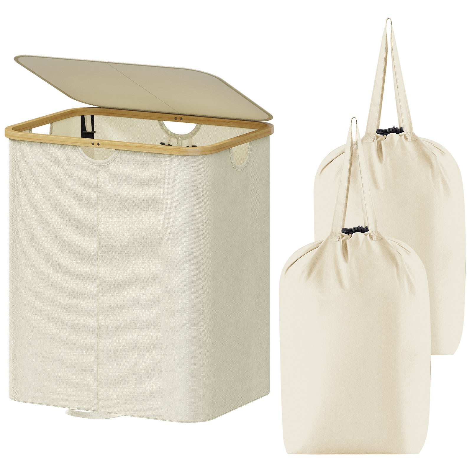 Lifewit 120L Large Double Laundry Basket with Lid, Removable Laundry Basket with Bamboo Handle