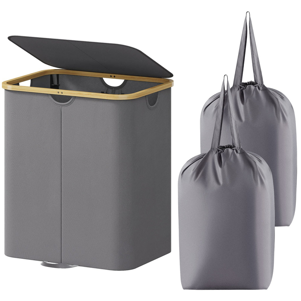 Lifewit 120L Large Double Laundry Basket with Lid, Removable Laundry Basket with Bamboo Handle