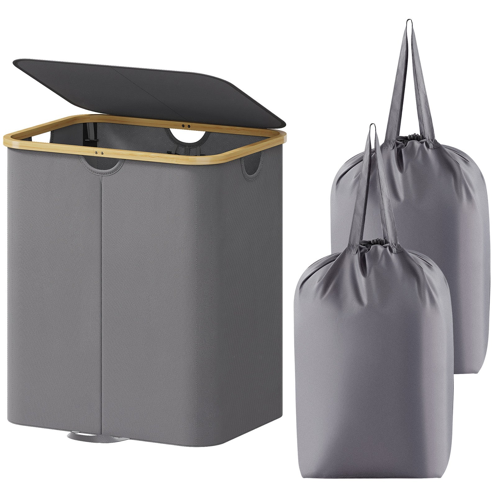 Lifewit 120L Large Double Laundry Basket with Lid, Removable Laundry Basket with Bamboo Handle