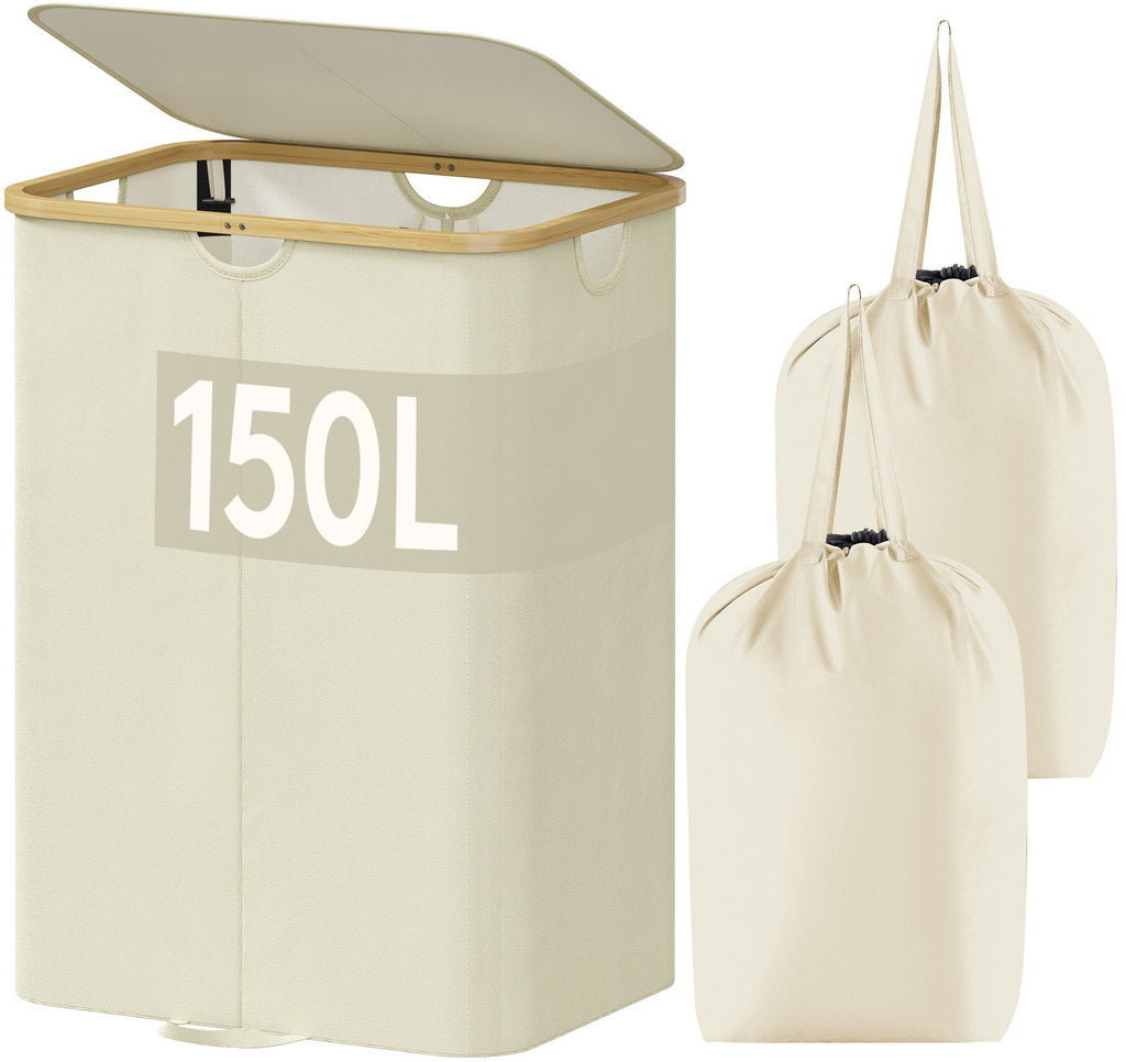 Lifewit 120L Large Double Laundry Basket with Lid, Removable Laundry Basket with Bamboo Handle