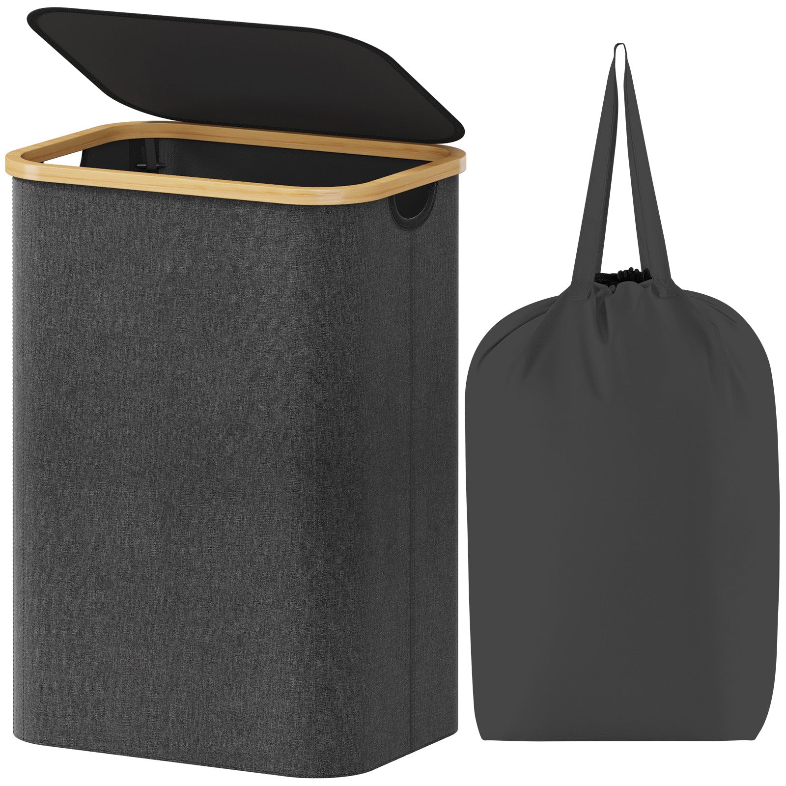 Lifewit 100L Collapsible Laundry Basket with Lid, Black/Gray Laundry Hamper with A Laundry Bag