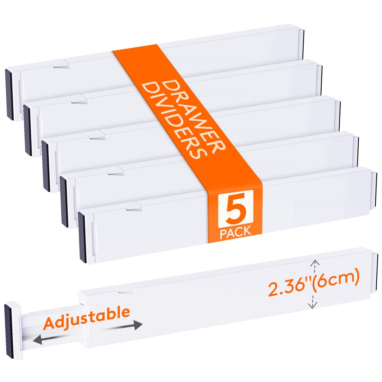 Lifewit 5-Pack Kitchen Drawer Dividers 2.36" Height, 11"-17" Adjustable Drawer Organizer