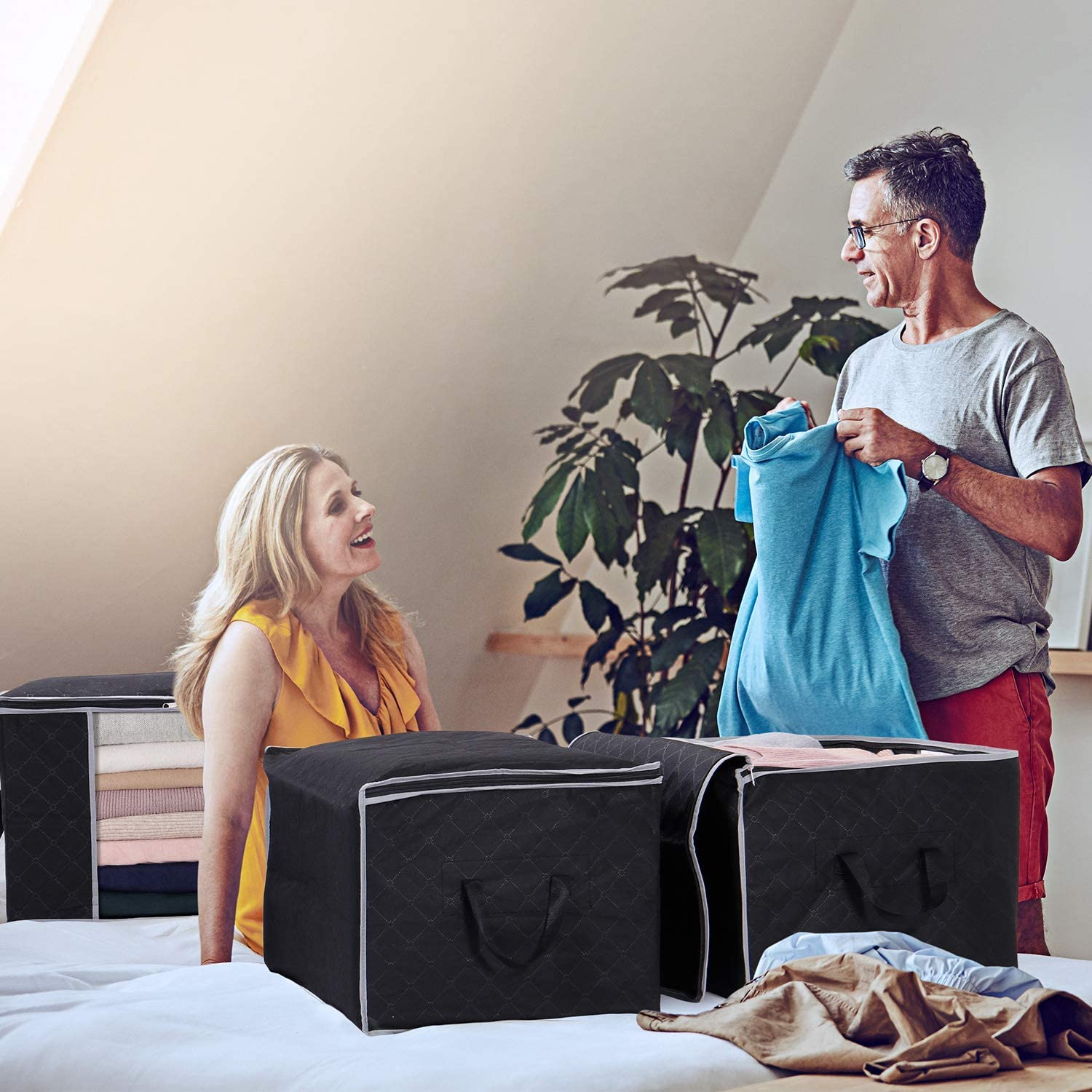 Lifewit 90L Black Clothes Storage Bag with 3 Packs