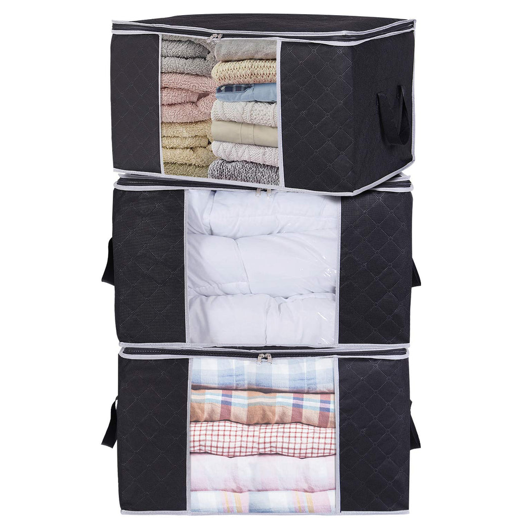 Lifewit 90L Black Clothes Storage Bag with 3 Packs