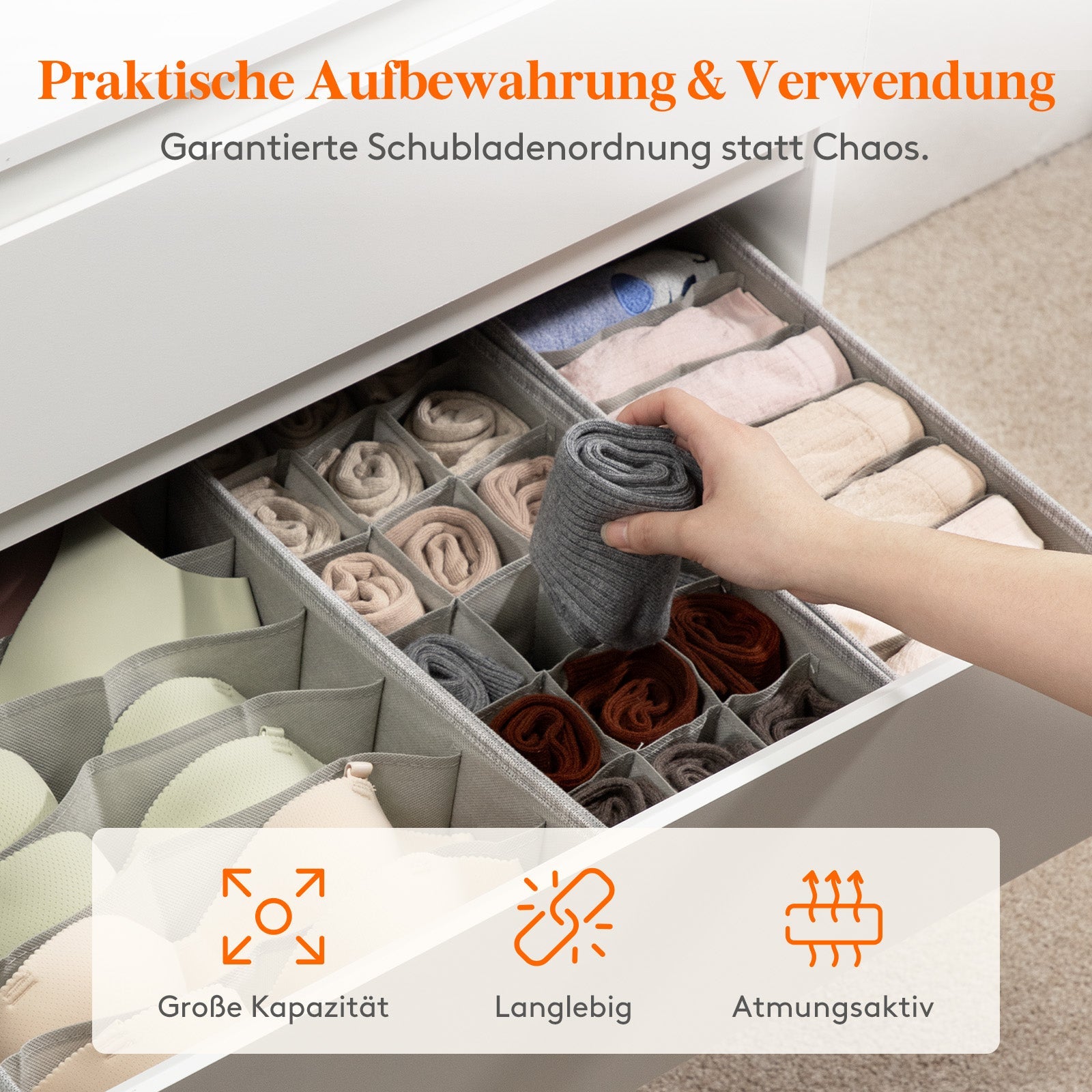 Lifewit Set mit 8 HEMNES Schubladen-Organizern für I K E Kommoden, Wickeltische, Schränke, Kleiderschrank-Organizer