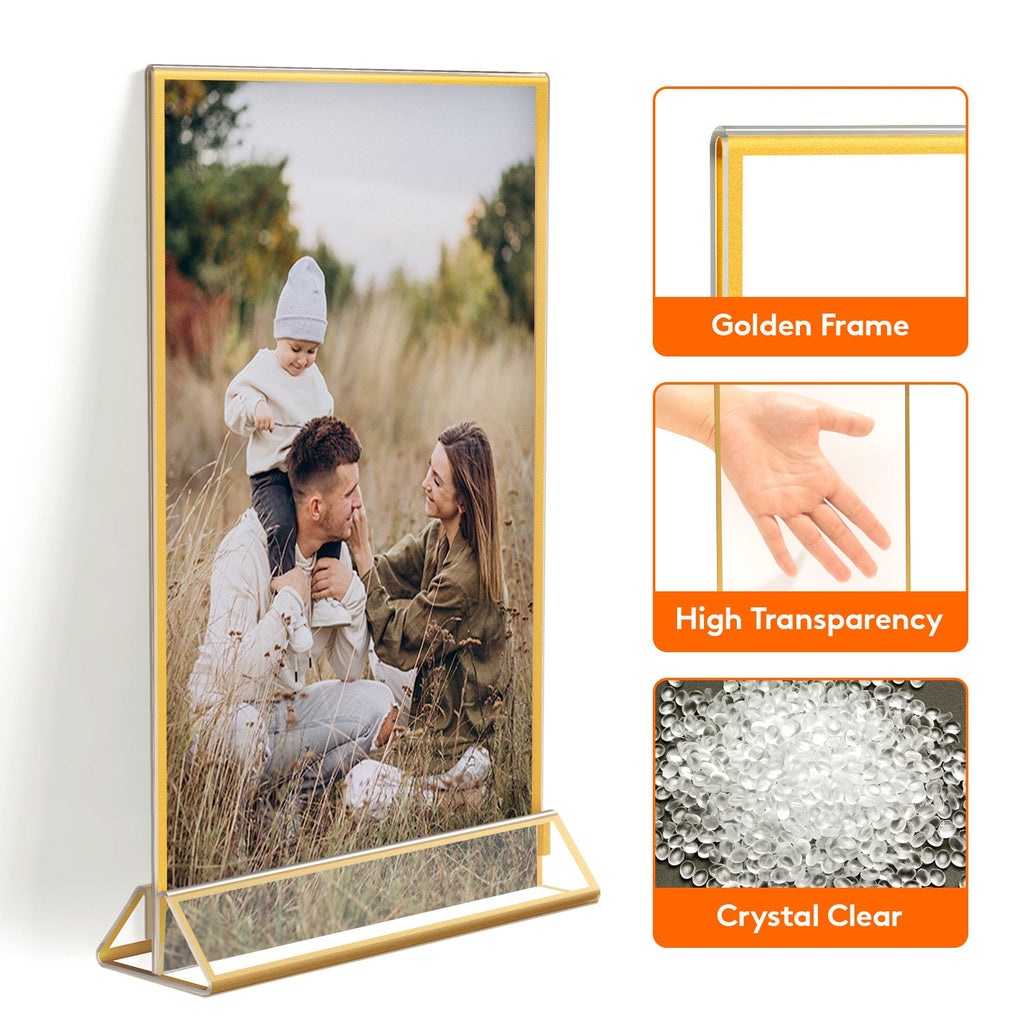 Lifewit 6 Pack Acrylic Sign Holder with Gold Borders, Plastic Menu Holders, Table Number Holders Picture Frames