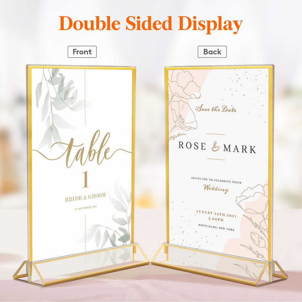 Lifewit 6 Pack Acrylic Sign Holder with Gold Borders, Plastic Menu Holders, Table Number Holders Picture Frames