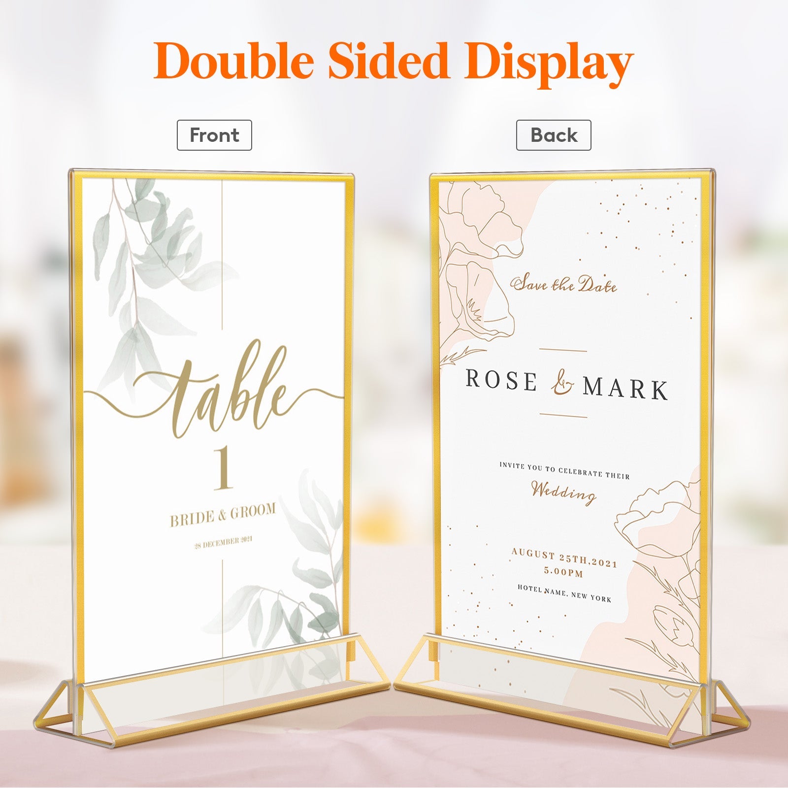 Lifewit 6 Pack Acrylic Sign Holder with Gold Borders, Plastic Menu Holders, Table Number Holders Picture Frames