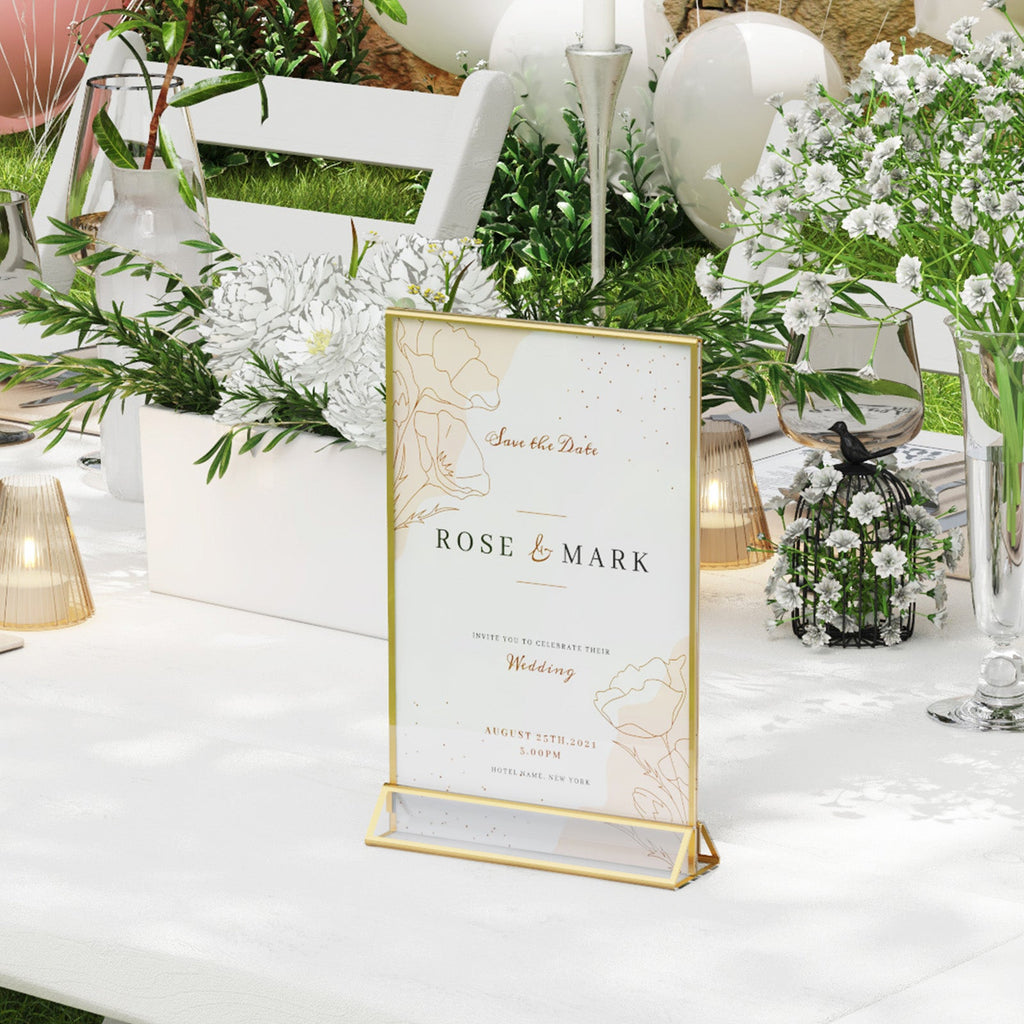 Lifewit 6 Pack Acrylic Sign Holder with Gold Borders, Plastic Menu Holders, Table Number Holders Picture Frames