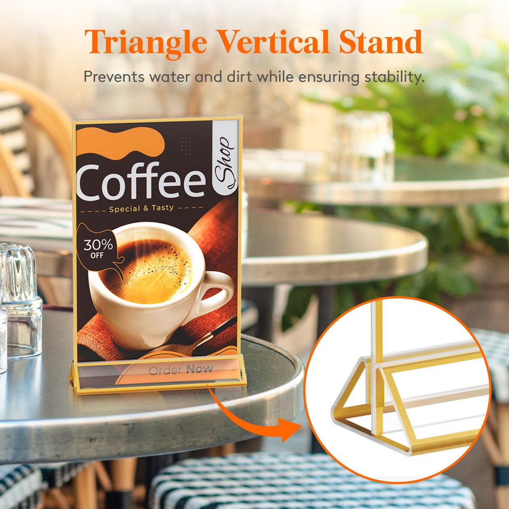 Lifewit 6 Pack Acrylic Sign Holder with Gold Borders, Plastic Menu Holders, Table Number Holders Picture Frames