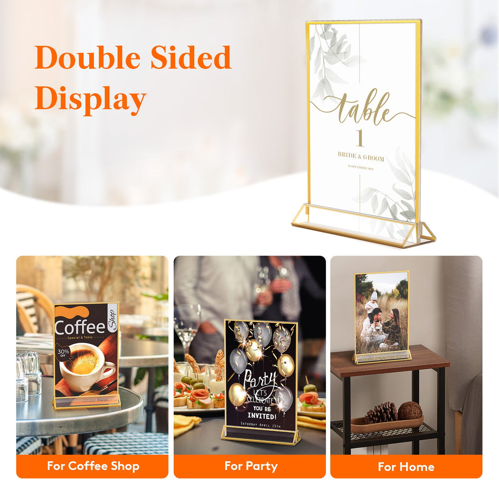 Lifewit 6 Pack Acrylic Sign Holder with Gold Borders, Plastic Menu Holders, Table Number Holders Picture Frames