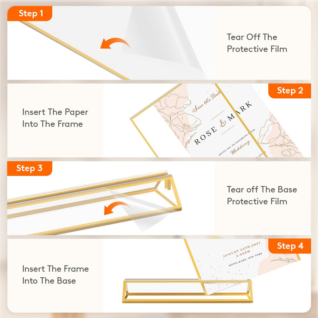 Lifewit 6 Pack Acrylic Sign Holder with Gold Borders, Plastic Menu Holders, Table Number Holders Picture Frames
