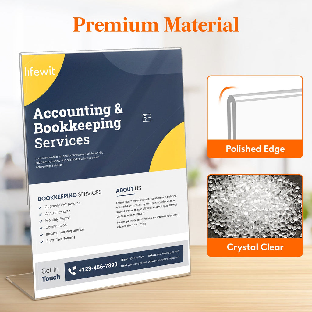 Lifewit 6-pack 8.5x11 Acrylic Transparent L-shaped sign Stand, Paper Flyer Menu Display Stand