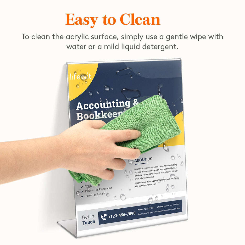 Lifewit 6-pack 8.5x11 Acrylic Transparent L-shaped sign Stand, Paper Flyer Menu Display Stand
