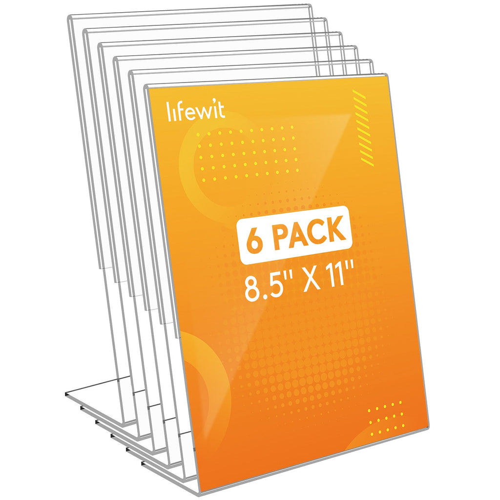 Lifewit 6-pack 8.5x11 Acrylic Transparent L-shaped sign Stand, Paper Flyer Menu Display Stand