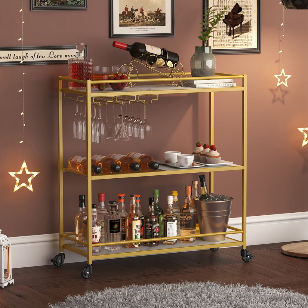 Lifewit gold 3-tier wine cart, home service kitchen dining room living room beverage wine cart