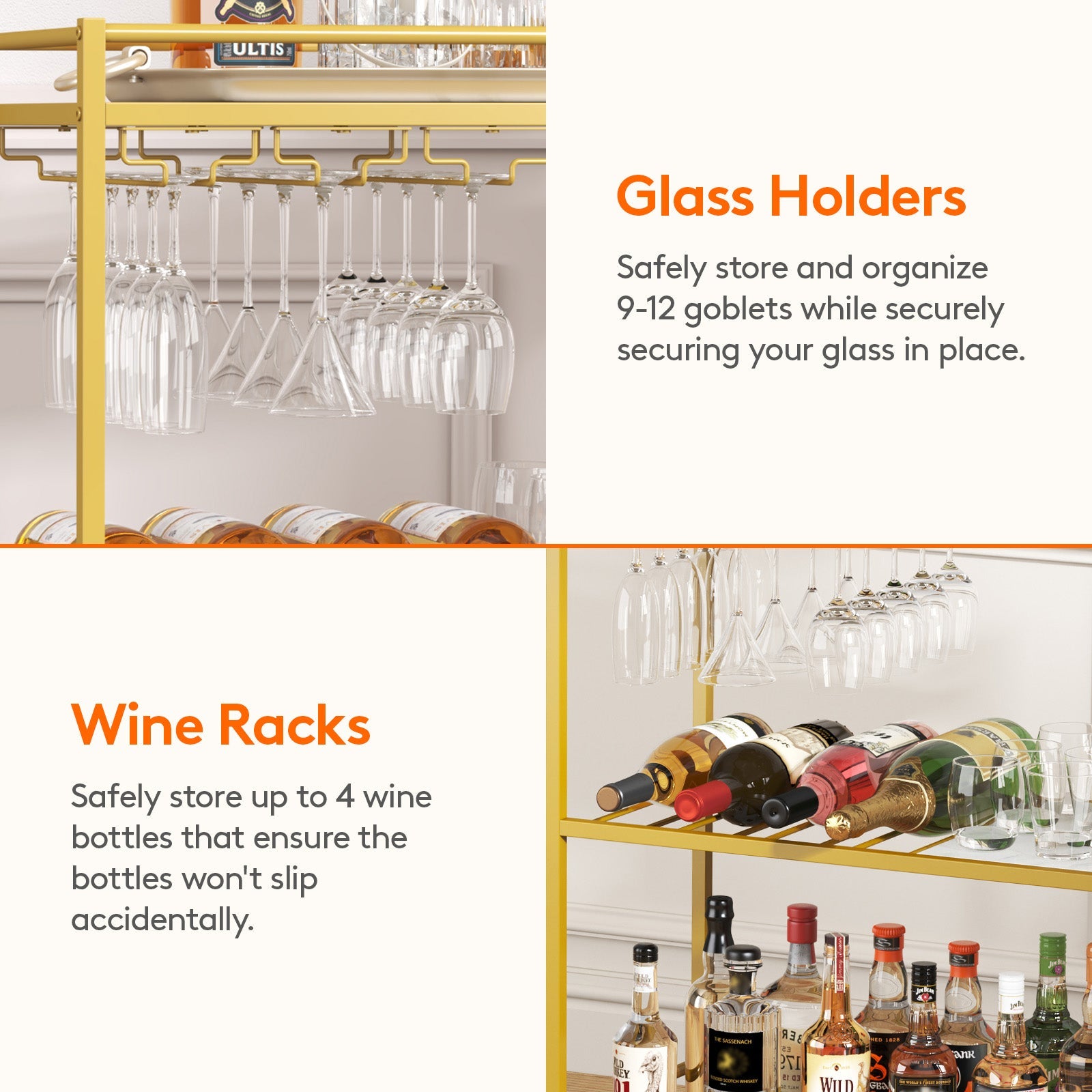 Lifewit gold 3-tier wine cart, home service kitchen dining room living room beverage wine cart