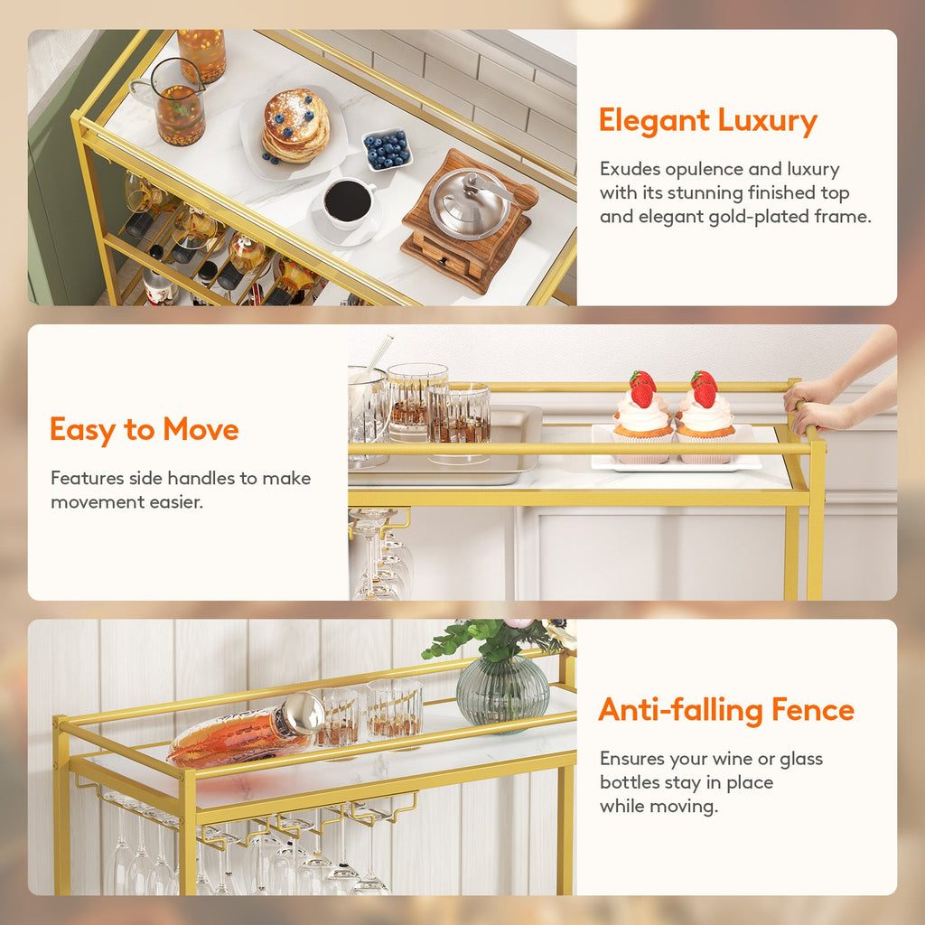 Lifewit gold 3-tier wine cart, home service kitchen dining room living room beverage wine cart