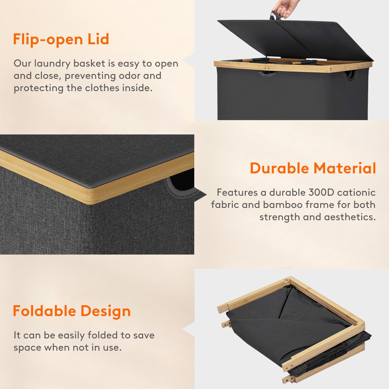 Lifewit 150L Black Double Laundry Basket with Lid, Extra Large Bamboo Laundry Basket Dirty Clothes Basket