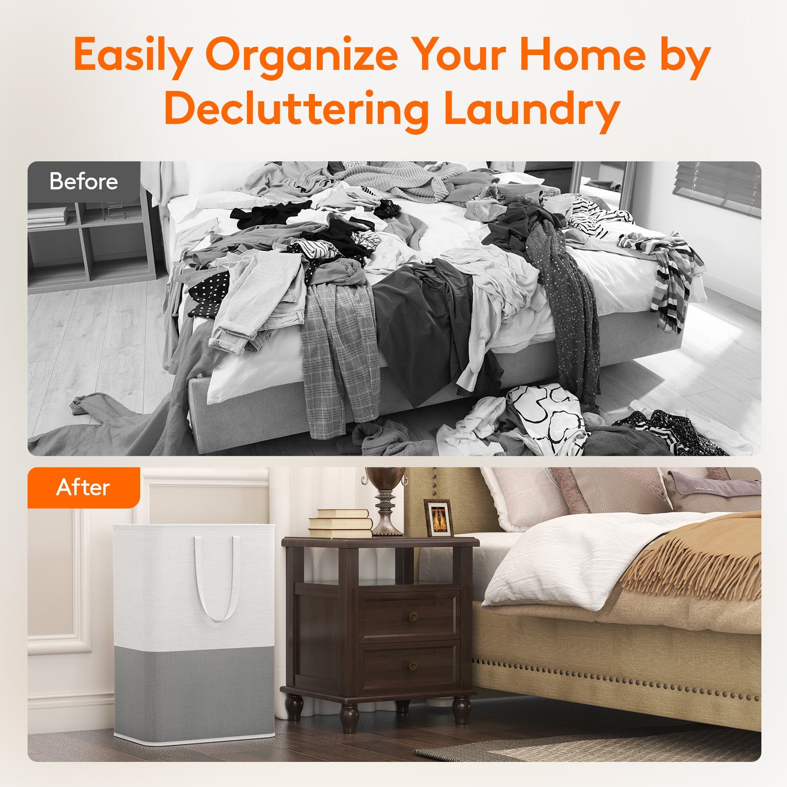 Lifewit 2 x 80L for Laundry Dormitory Bedroom Bathroom Waterproof High Folding Laundry Basket