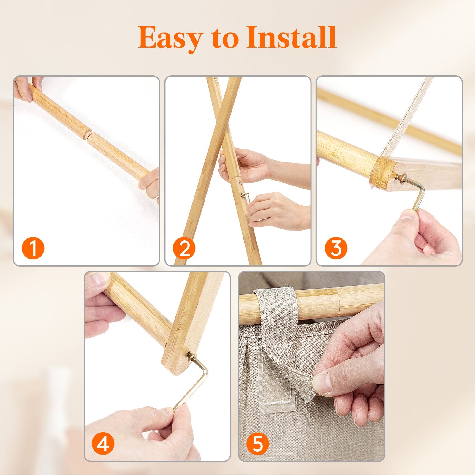 Lifewit 150L Foldable Laundry Basket 3 Section, Large Bamboo X-Frame Laundry Basket Sorter Gray