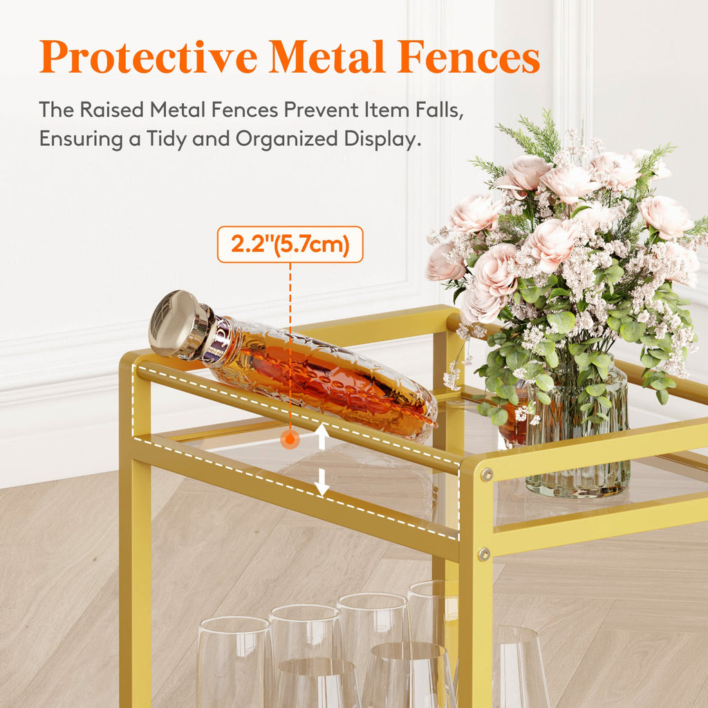 Lifewit 3 -layer glass shelf lock wheel gold bar cart cart