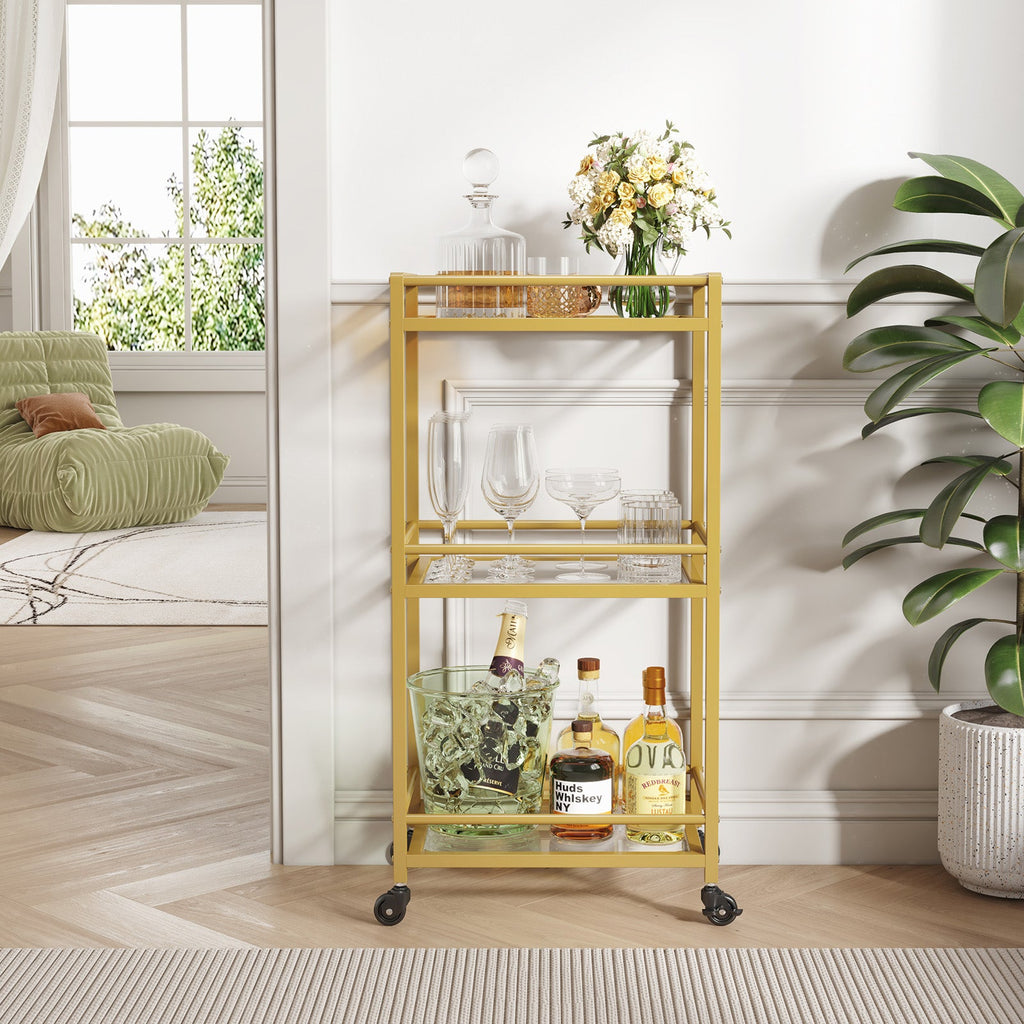 Lifewit 3 -layer glass shelf lock wheel gold bar cart cart