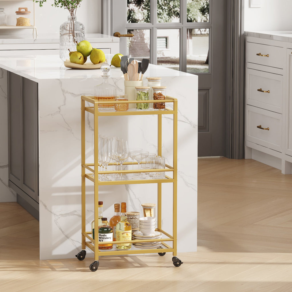 Lifewit 3 -layer glass shelf lock wheel gold bar cart cart
