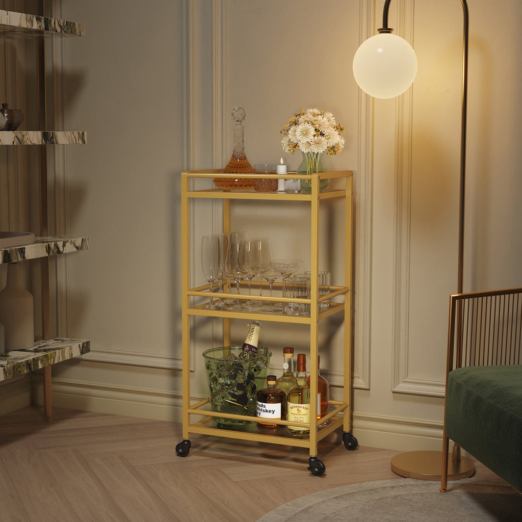 Lifewit 3 -layer glass shelf lock wheel gold bar cart cart
