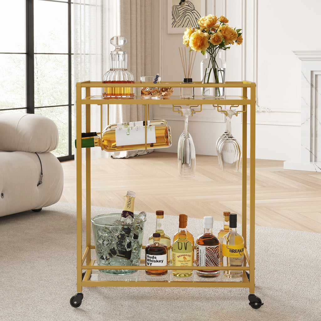 Lifewit Home Serving Cart with 2 Glass Shelves, Gold