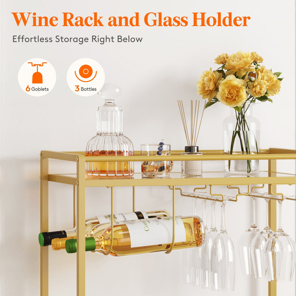 Lifewit Home Serving Cart with 2 Glass Shelves, Gold