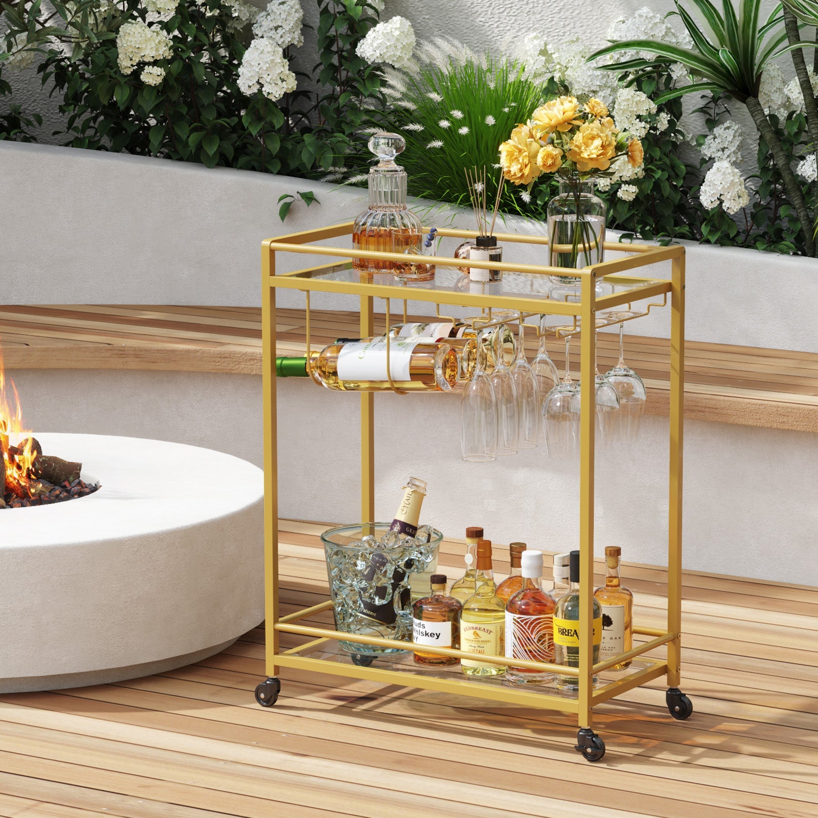 Lifewit Home Serving Cart with 2 Glass Shelves, Gold