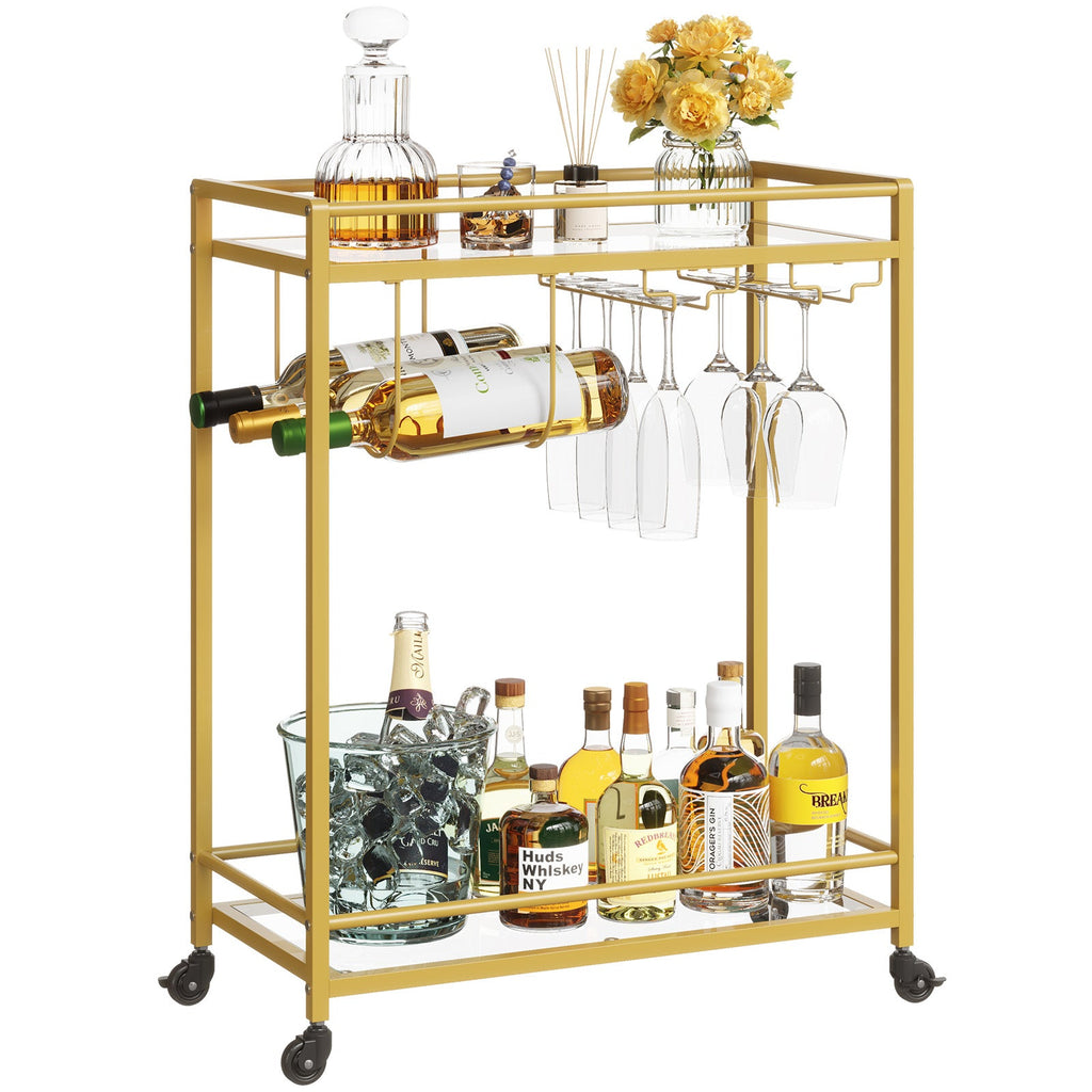 Lifewit Home Serving Cart with 2 Glass Shelves, Gold