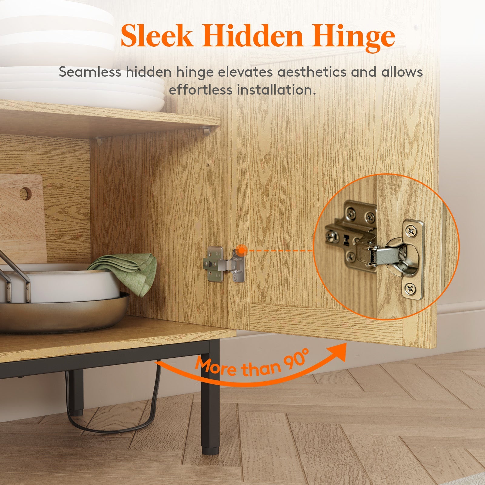 Lifewit Rattan Sideboard with Power Socket, 4 Doors, Natural