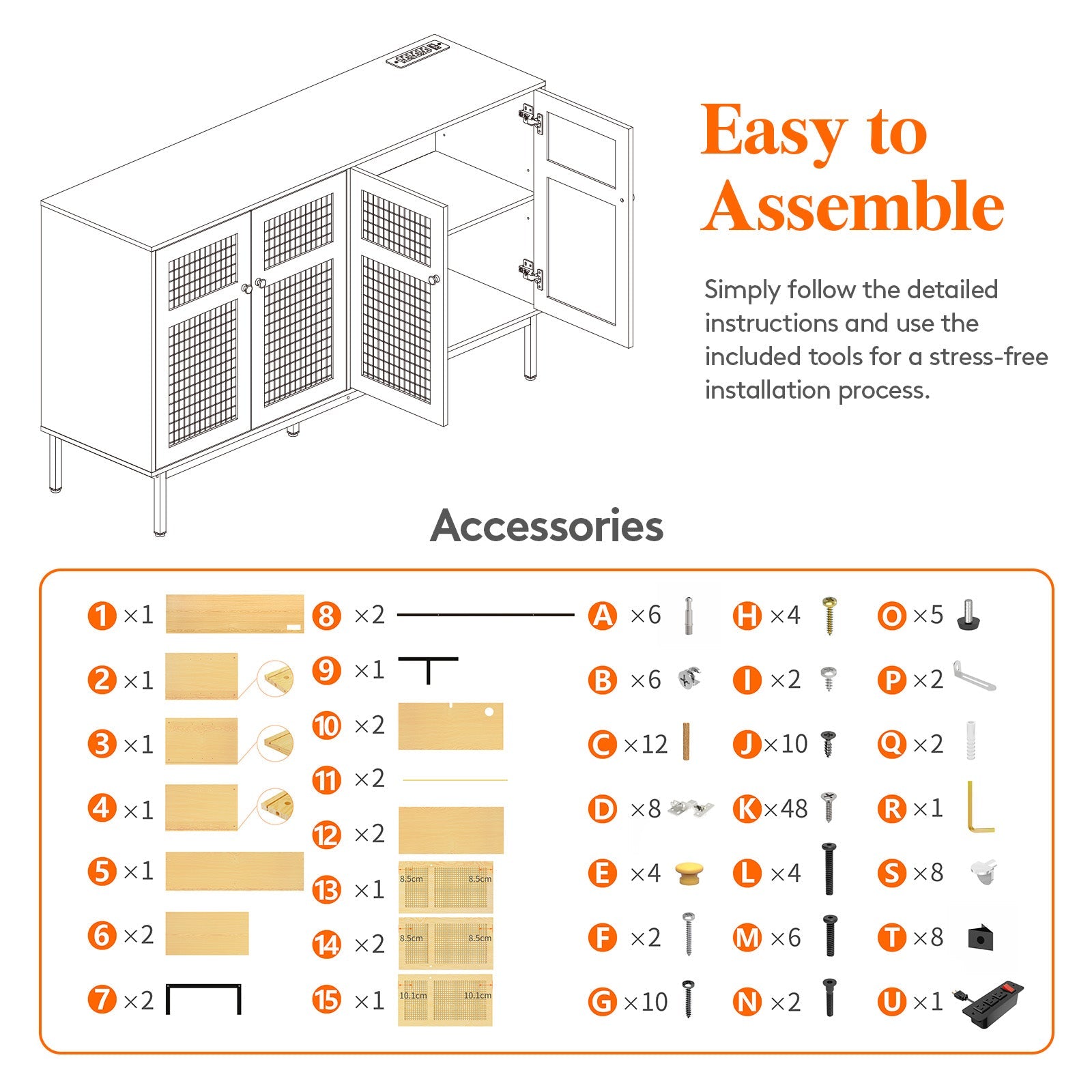 Lifewit Rattan Sideboard with Power Socket, 4 Doors, Natural