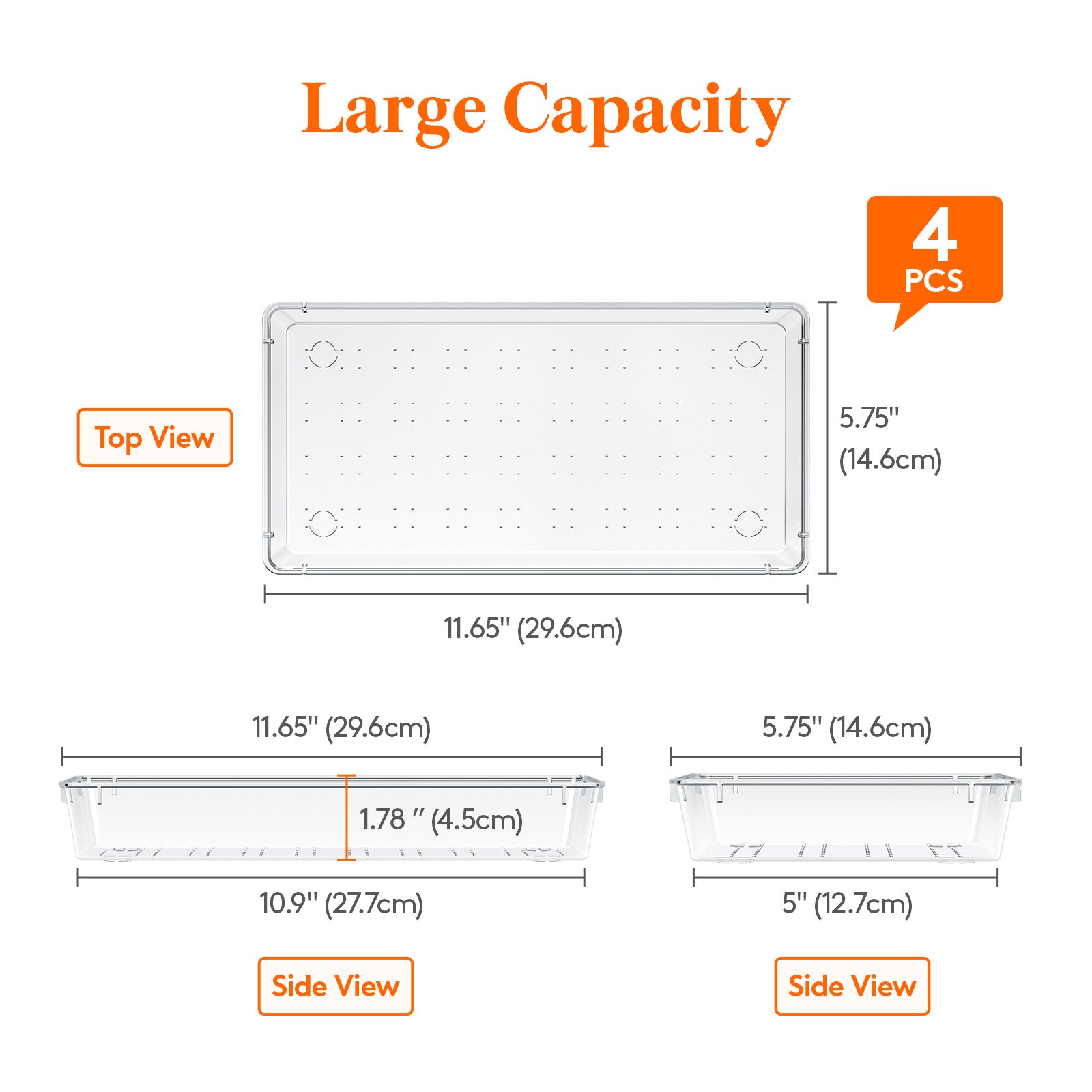 Lifewit Silverware Drawer Organizer, 5.75" x 11.65" Clear Utensil Tray for Kitchen Drawer, 4Pack