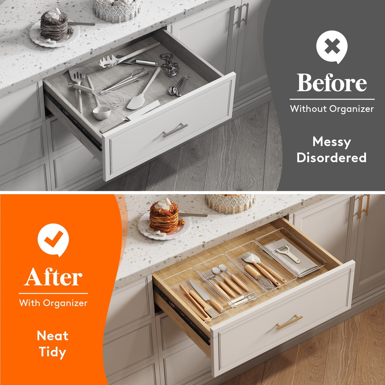 Lifewit Silverware Drawer Organizer, 5.75" x 11.65" Clear Utensil Tray for Kitchen Drawer, 4Pack