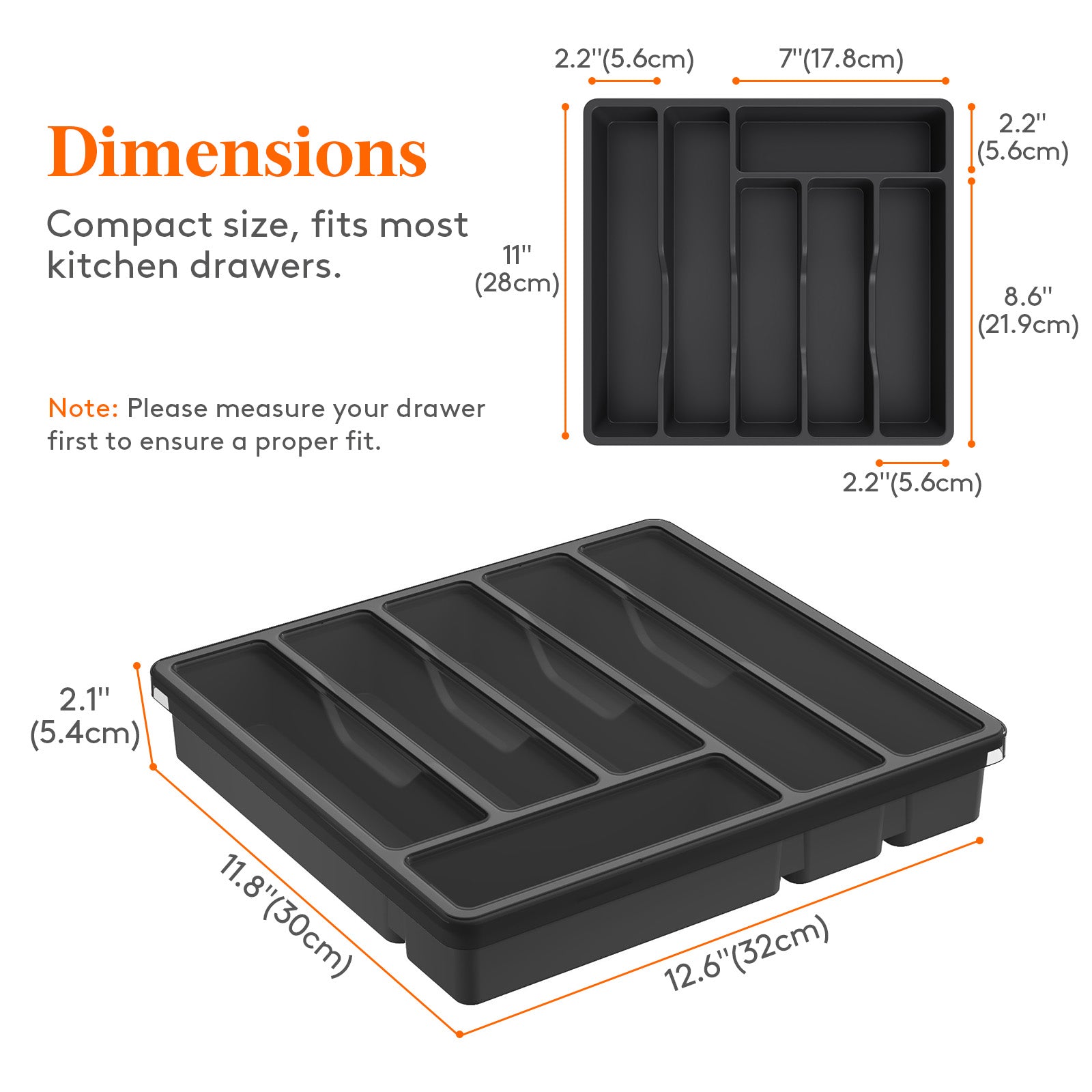Lifewit Silverware Organizer with Lid for Kitchen Drawer Cutlery Tray, 6 Compartments, Black