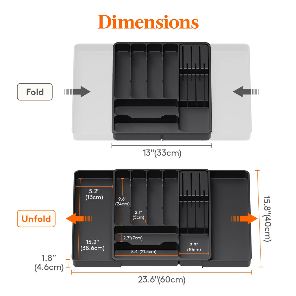 Lifewit Large Black Kitchen Drawer Silverware Organizer with Removable Knife Holder Expandable Cutlery Tray for Kitchen Drawer