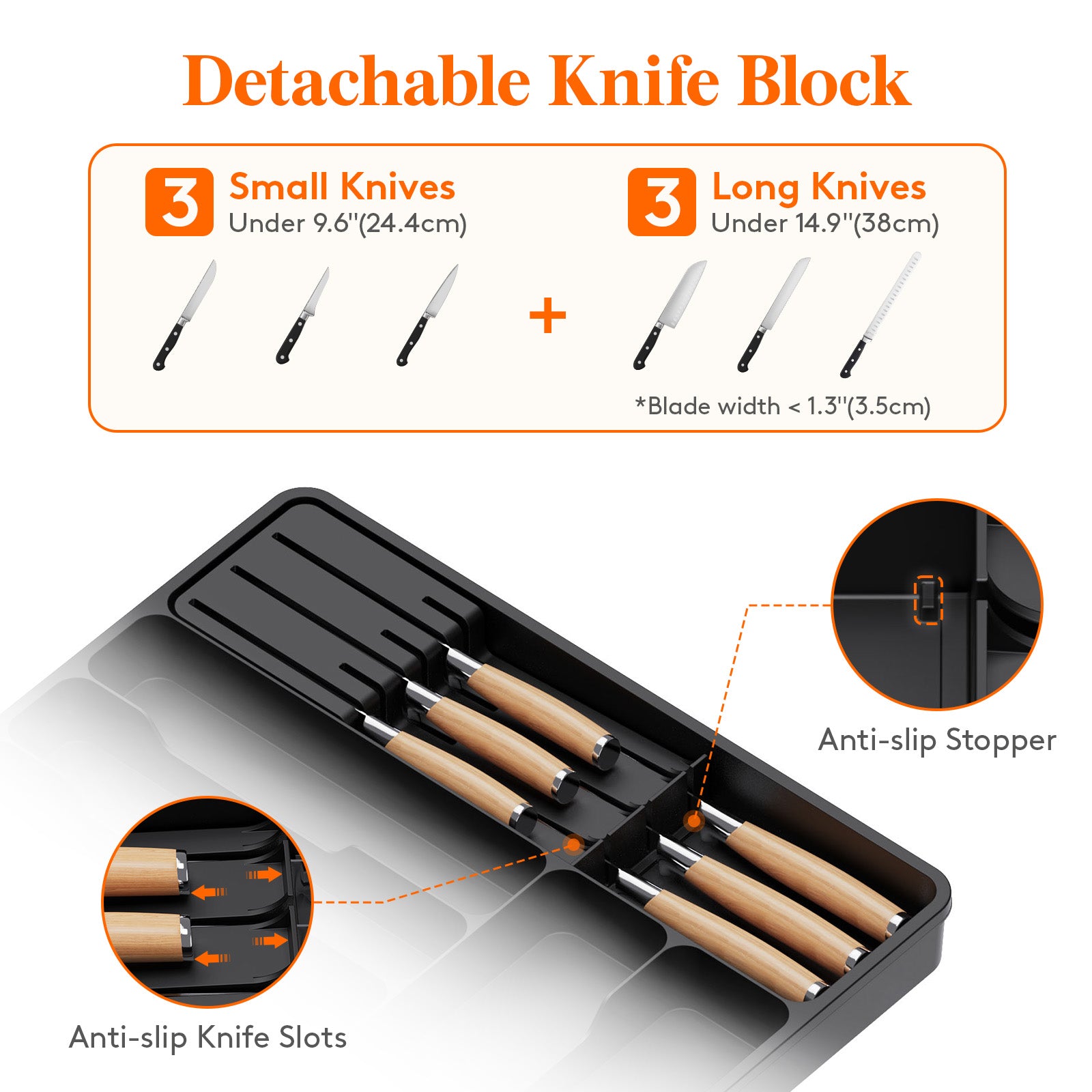 Lifewit Large Black Kitchen Drawer Silverware Organizer with Removable Knife Holder Expandable Cutlery Tray for Kitchen Drawer