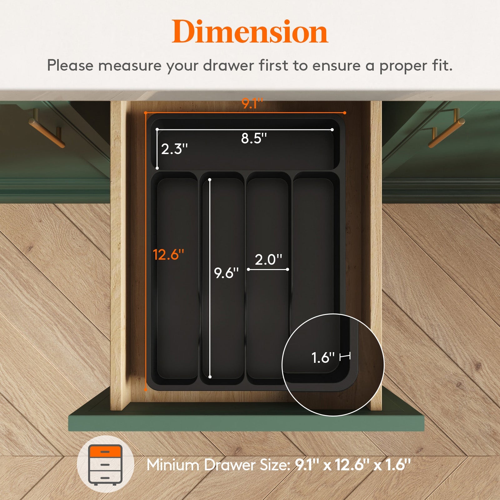 Lifewit Cutlery Drawer Organizer Tray for Spoon Fork Knife Cutlery, 5 Compartments, Black