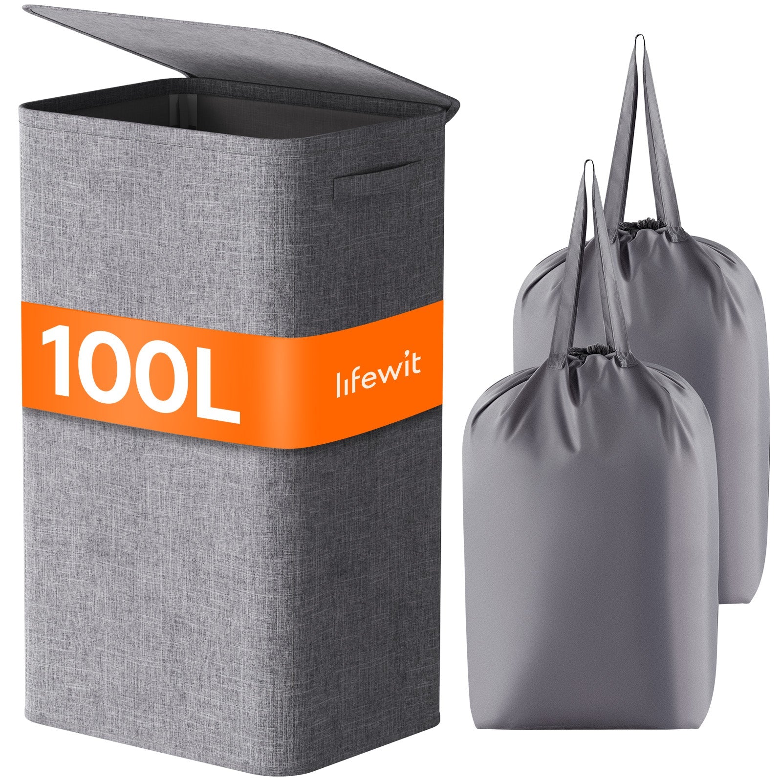 Lifewit 100L Large Laundry Hamper with Lid, Tall Foldable Dirty Clothes Hamper