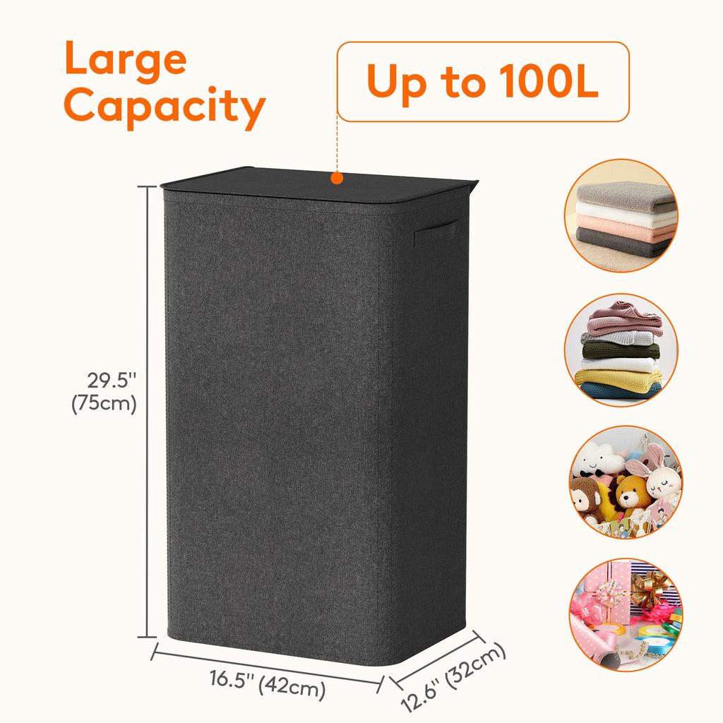 Lifewit 100L Large Laundry Hamper with Lid, Tall Foldable Dirty Clothes Hamper