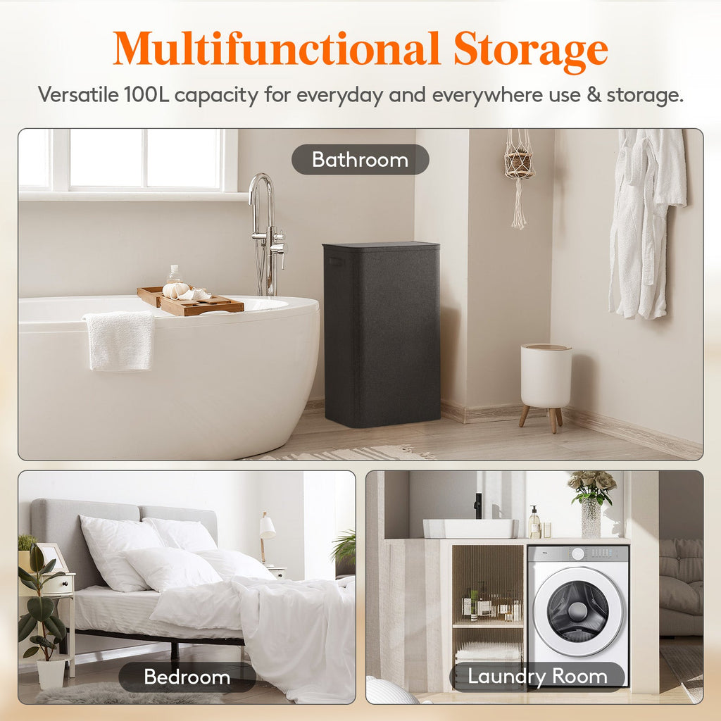 Lifewit 100L Large Laundry Hamper with Lid, Tall Foldable Dirty Clothes Hamper