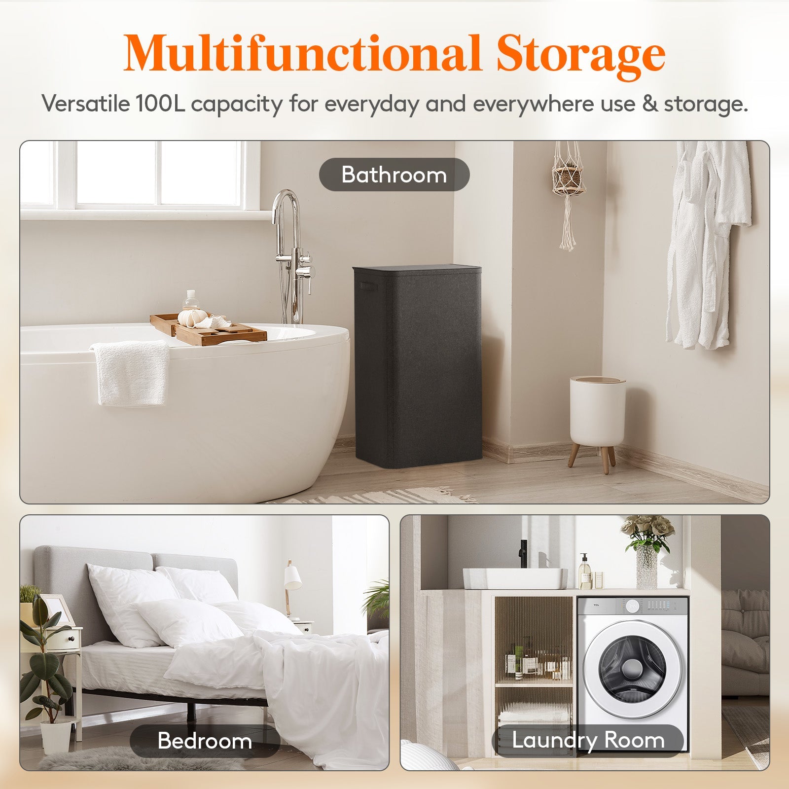 Lifewit 100L Large Laundry Hamper with Lid, Tall Foldable Dirty Clothes Hamper