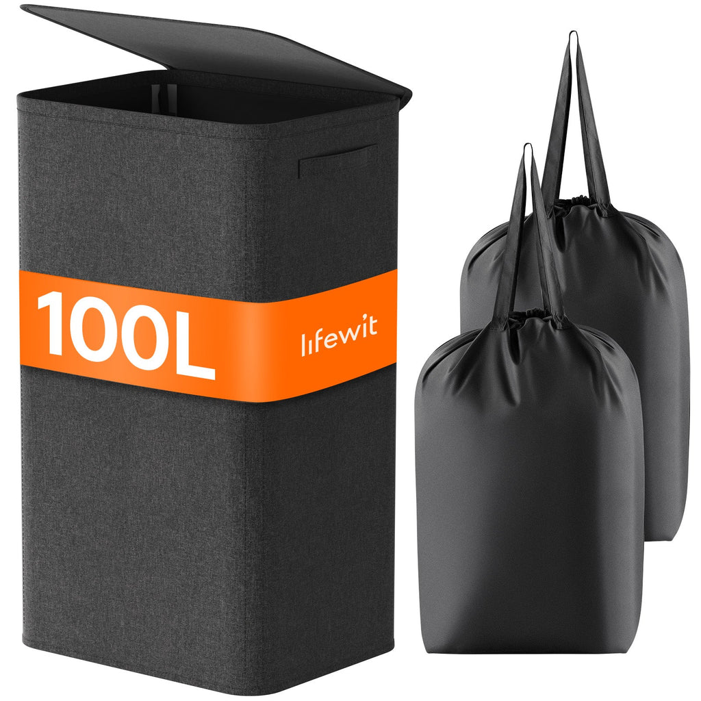 Lifewit 100L Large Laundry Hamper with Lid, Tall Foldable Dirty Clothes Hamper