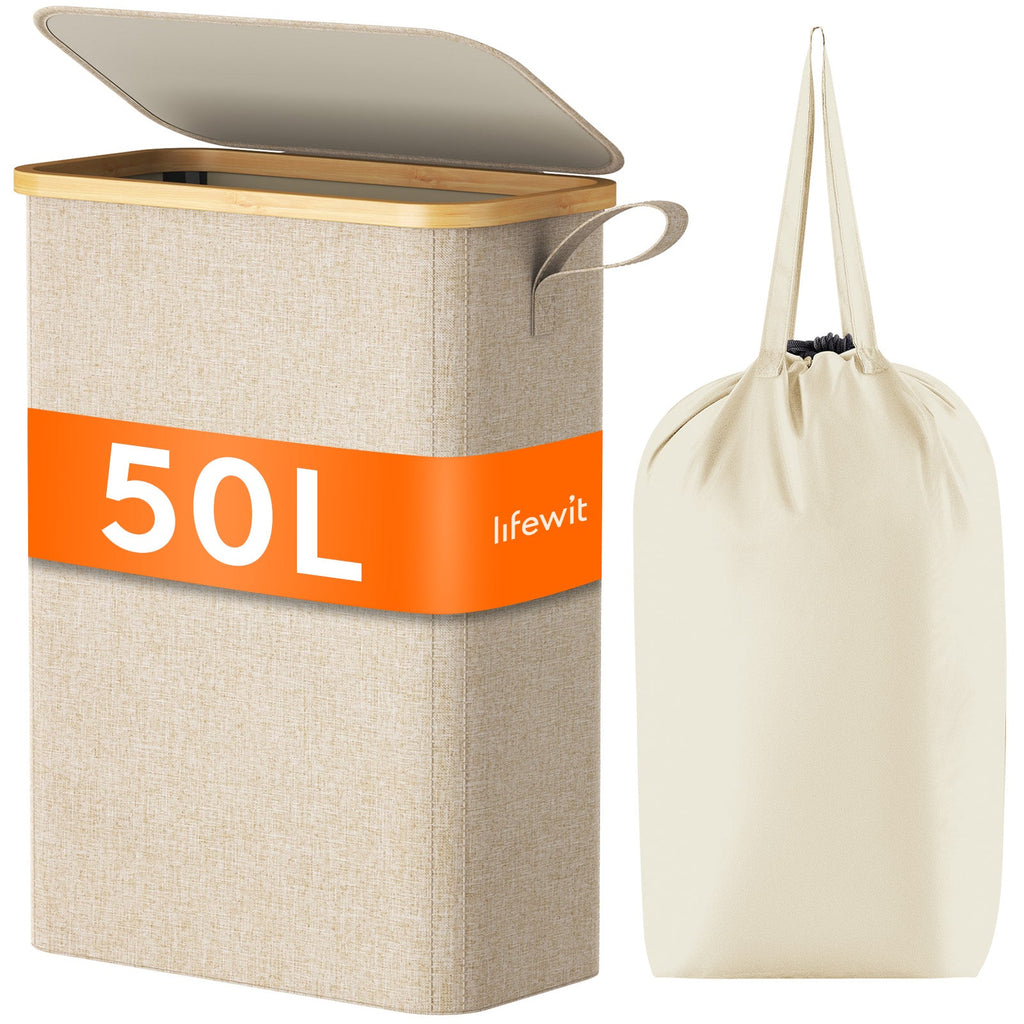 Lifewit 65L Grey Ultra-thin Laundry Hamper with Lid, Narrow Foldable Laundry Hamper