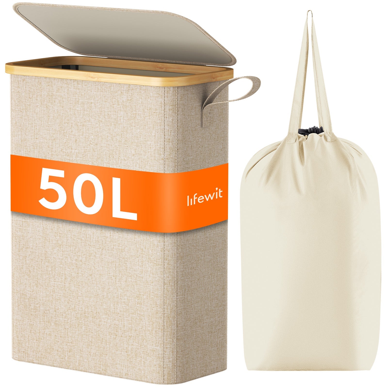 Lifewit 65L Grey Ultra-thin Laundry Hamper with Lid, Narrow Foldable Laundry Hamper