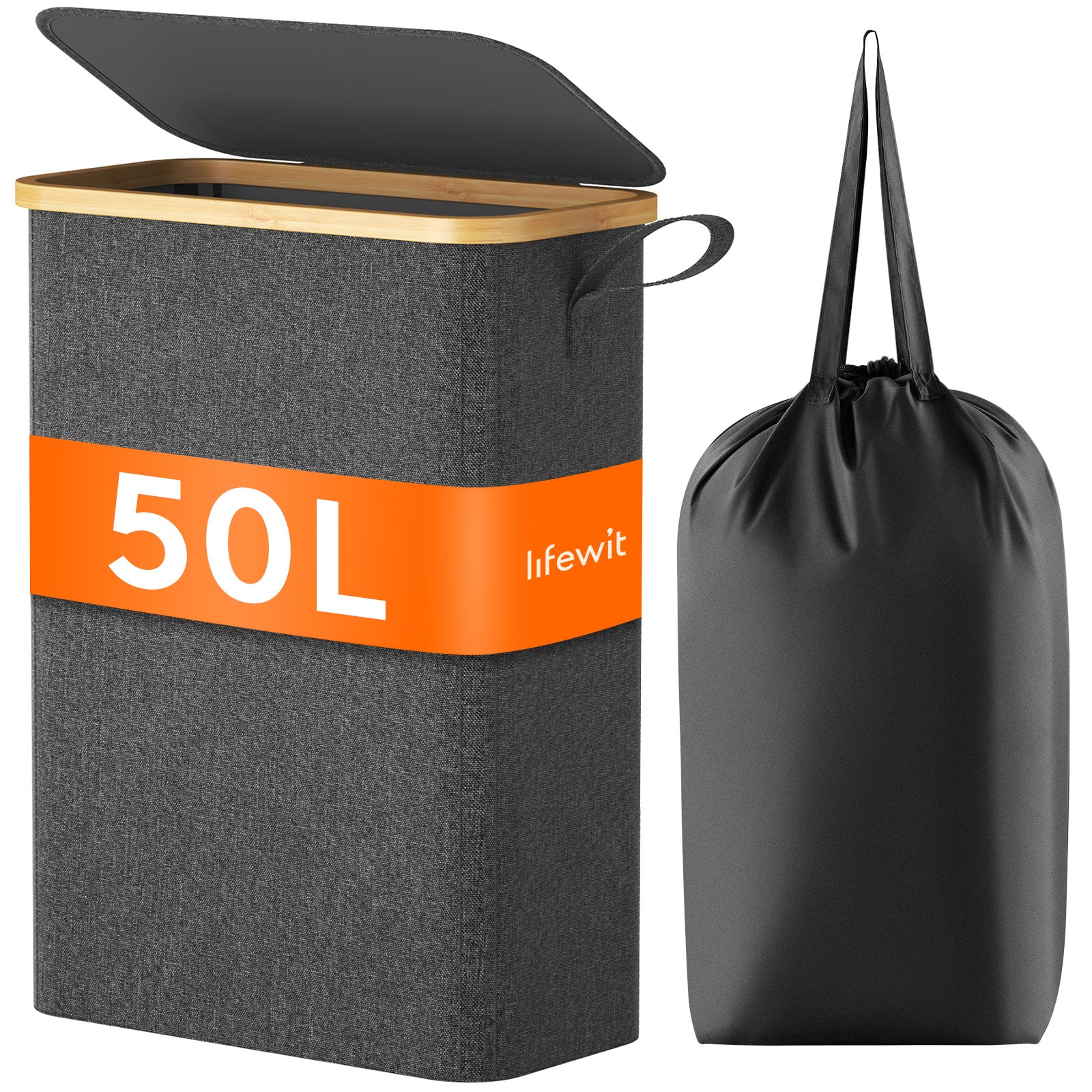 Lifewit 65L Grey Ultra-thin Laundry Hamper with Lid, Narrow Foldable Laundry Hamper