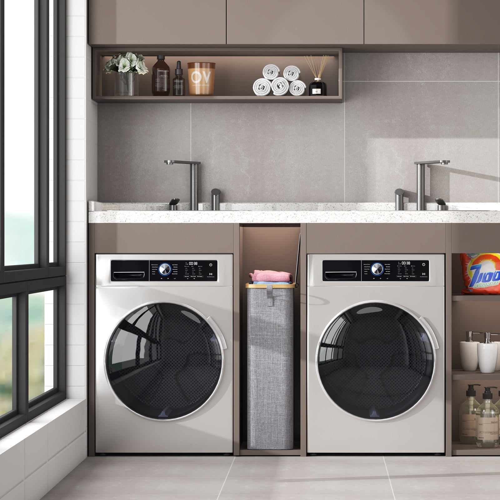 Lifewit 65L Grey Ultra-thin Laundry Hamper with Lid, Narrow Foldable Laundry Hamper